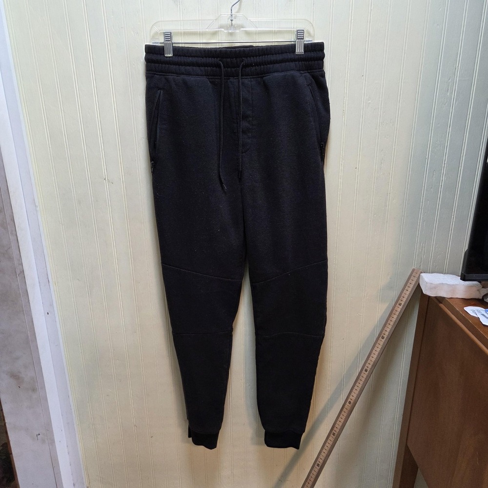 Brooklyn Cloth Pants Mens M Black Fleece Jogger Sweatpants Elastic Zip Pocket